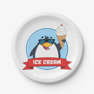 Cooler Pinguin mit Eiscreme Pappteller