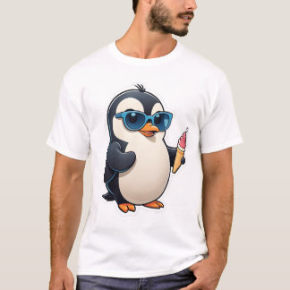 Cooler Pinguin mit Eiscreme Süße Cartoon Sommer T-Shirt