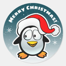 Cooler Pinguin mit Weihnachtsmannmütze Runder Aufkleber