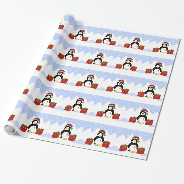 Cooler Pinguin mit Weihnachtsverpackungen Geschenkpapier (Ungerollt)