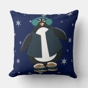 Cooler Pinguin   Night Sky Snowflakes Kissen