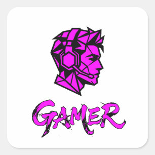 Cooler Pinkfarbener Geometrischer Gamer Quadratischer Aufkleber