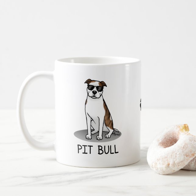 Cooler Pit Bull mit Sonnenbrille (lt brindle white Kaffeetasse (Mit Donut)