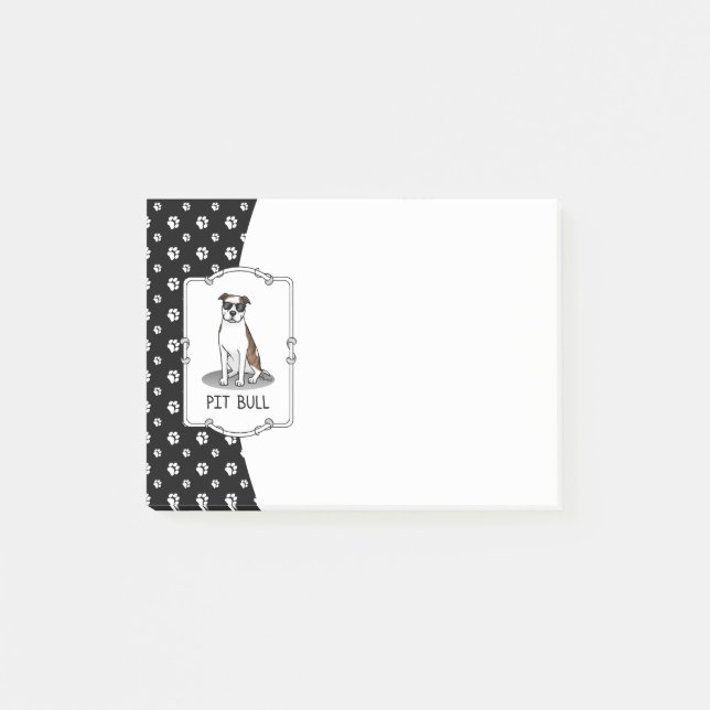 Cooler Pit Bull mit Sonnenbrille (lt brindle white Post-it Klebezettel (Vorderseite)