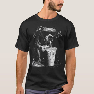 Cooler Pitbull trinkt eisgekühlten Kaffee - Vintag T-Shirt