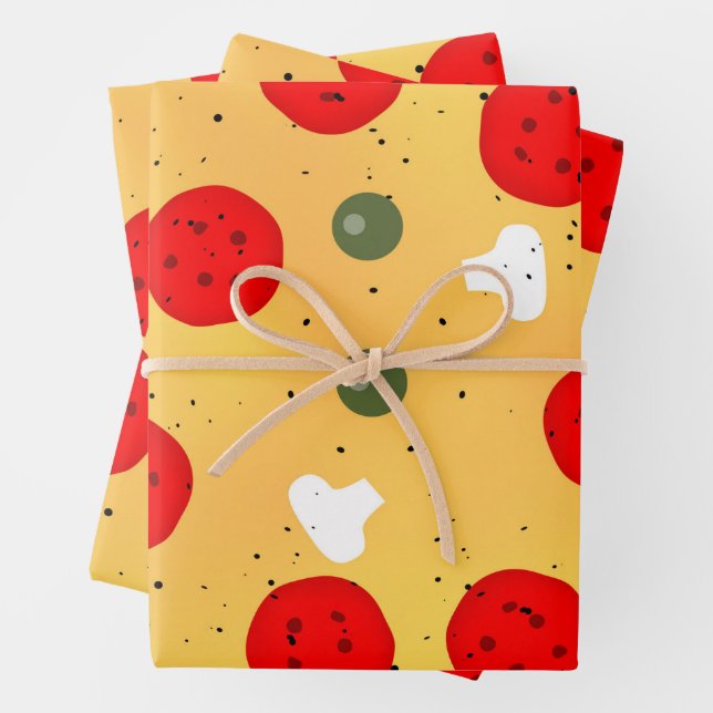 Cooler Pizza-Party Pepperoni-Pilz Geschenkpapier Set (Beispiel)