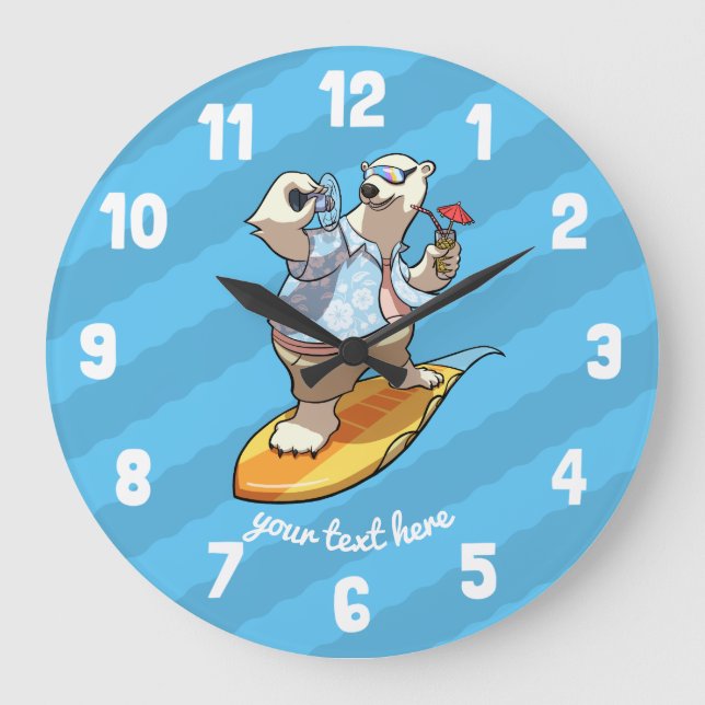 Cooler Polar-Bär mit Cocktail-Cartoon Große Wanduhr (Vorderseite)