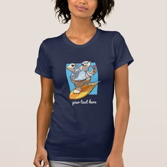 Cooler Polar-Bär mit Cocktail-Cartoon T-Shirt (Vorderseite)