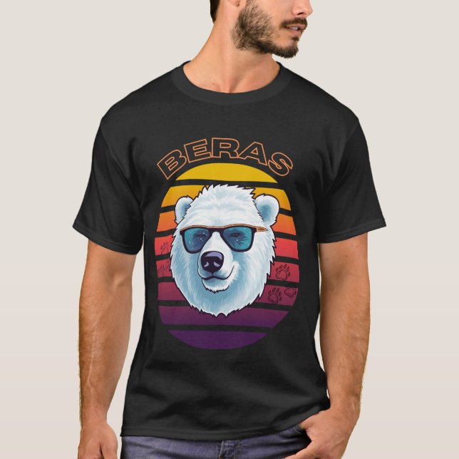 Cooler Polar Bär Retro Sonnenuntergang Surfvorführ T-Shirt (Vorderseite)