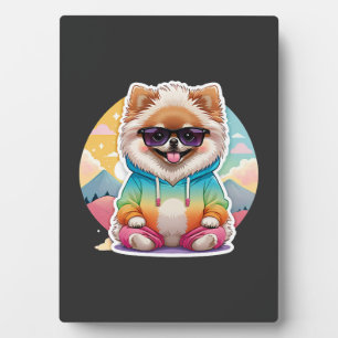Cooler Pomeranian in Regenbogenkapuzenpullover Fotoplatte
