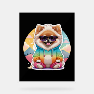 Cooler Pomeranian in Regenbogenpullover Acrylschild