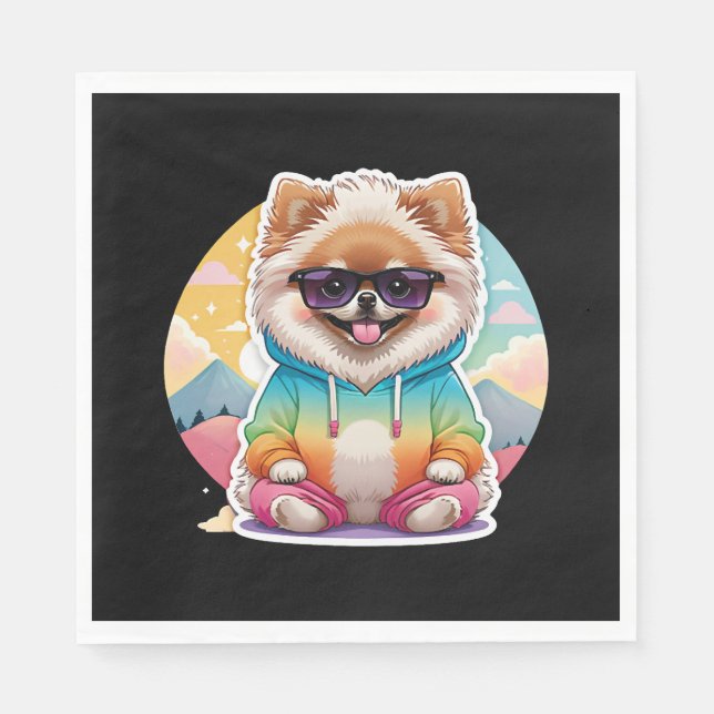Cooler Pomeranian in Regenbogenpullover Serviette (Vorderseite)