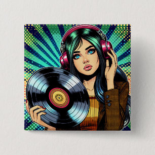 Cooler Pop Art Comic Stilfserei mit Vinyl Album Button