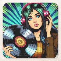 Cooler Pop Art Comic Stilfserei mit Vinyl Album