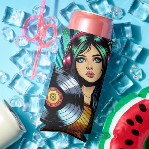 Cooler Pop Art Comic Stilfserei mit Vinyl Album Selters Dosenkühler