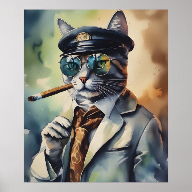 Cooler Professor Cat Wall Art, Zigarrenrauchkatze Poster (Vorne)