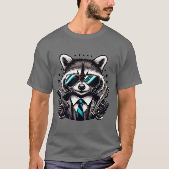 Cooler Raccoon Gangster Funny Animal in der Anzug T-Shirt (Vorderseite)
