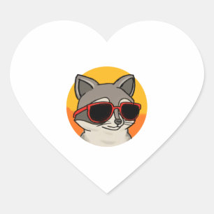 Cooler Raccoon mit Sonnenbrille Herz-Aufkleber