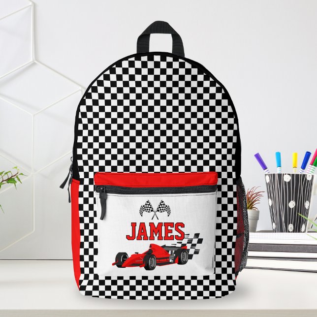 Cooler Race Car Boy Individuelle Name Personalisie Bedruckter Rucksack (Von Creator hochgeladen)