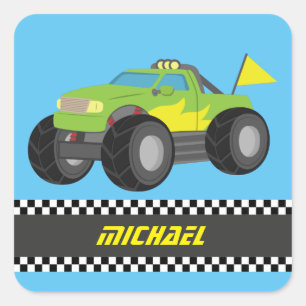 Cooler Racing Green Monster Truck für Racer Boys Quadratischer Aufkleber