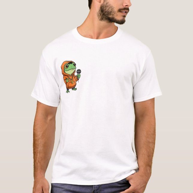 Cooler Rapper Frosch in orangem Kapuzenpullover mi T-Shirt (Vorderseite)