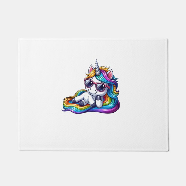 Cooler Regenbogen Einhorn mit Sonnenbrille Lang en Fußmatte (Vorderseite)