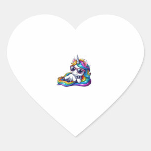 Cooler Regenbogen Einhorn mit Sonnenbrille Lang en Herz-Aufkleber