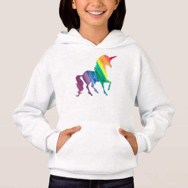 Cooler RegenbogenUnicornWatercolor scherzt schönes Hoodie (Vorderseite)