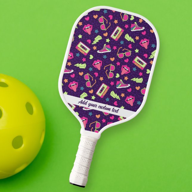 Cooler Retro-80er Lila rosa Muster - Benutzerdefin Pickleball Schläger (Von Creator hochgeladen)