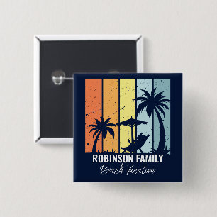 Cooler Retro Beach Urlaub Custom Navy Blue Button