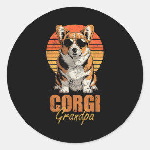 Cooler Retro-Corgi-Opa Lustiger Vintage-Hundefan Runder Aufkleber