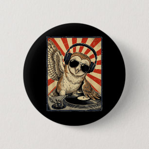 Cooler Retro-Eulen-DJ Lustige Eulen-Musik Männer F Button