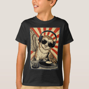 Cooler Retro-Eulen-DJ Lustige Eulen Musik Männer F T-Shirt