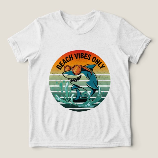Cooler Retro-Hai mit Sonnenbrille - Beach Vibes nu Tri-Blend Shirt (Design Vorderseite)