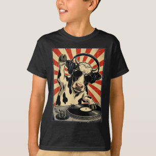 Cooler Retro-Kuh-DJ Lustige Kühe Musik Männer Frau T-Shirt