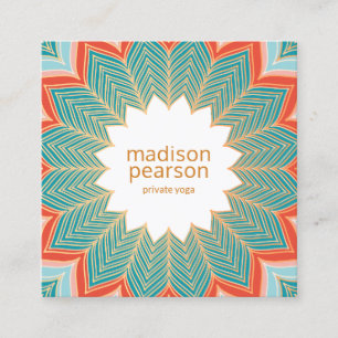 Cooler Retro-Lotus-Mandala-Blumen-Yogalehrer Quadratische Visitenkarte