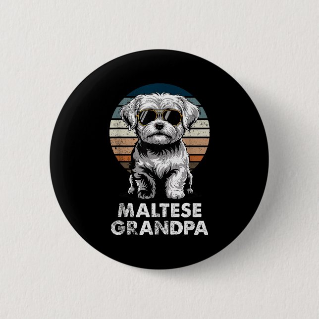 Cooler Retro-Malteser-Opa Lustiger Vintage-Hundebe Button (Vorderseite)
