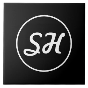 Cooler Retro-Modern Stil Monogramm Schwarz & Wei Fliese