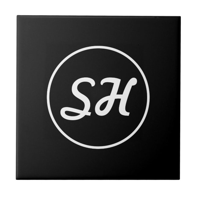 Cooler Retro-Modern Stil Monogramm | Schwarz & Wei Fliese (Vorderseite)
