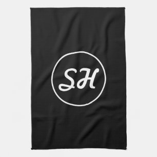 Cooler Retro-Modern Stil Monogramm Schwarz & Wei Geschirrtuch