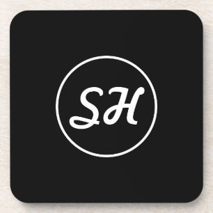Cooler Retro-Modern Stil Monogramm   Schwarz & Wei Getränkeuntersetzer