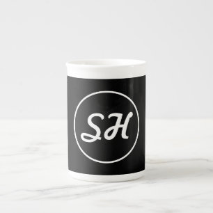 Cooler Retro-Modern Stil Monogramm Schwarz & Wei Prozellantasse