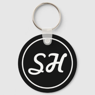 Cooler Retro-Modern Stil Monogramm Schwarz & Wei Schlüsselanhänger