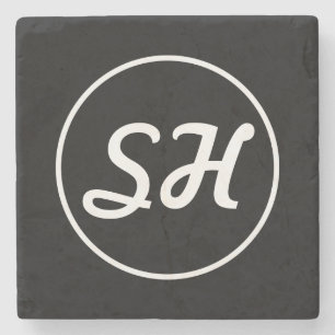 Cooler Retro-Modern Stil Monogramm Schwarz & Wei Steinuntersetzer