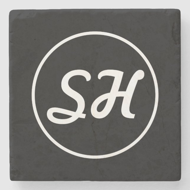 Cooler Retro-Modern Stil Monogramm | Schwarz & Wei Steinuntersetzer (Vorderseite)