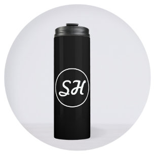 Cooler Retro-Modern Stil Monogramm Schwarz & Wei Thermosbecher