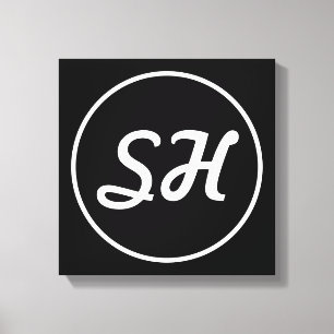 Cooler Retro-Moderner Stil Monogramm   Schwarz & W Leinwanddruck