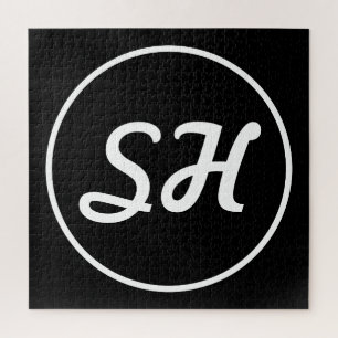 Cooler Retro-Moderner Stil Monogramm   Schwarz & W Puzzle