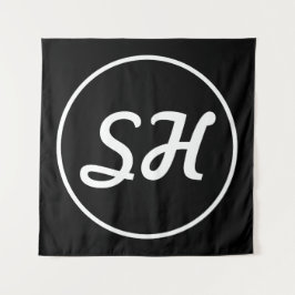 Cooler Retro-Moderner Stil Monogramm | Schwarz & W Wandteppich