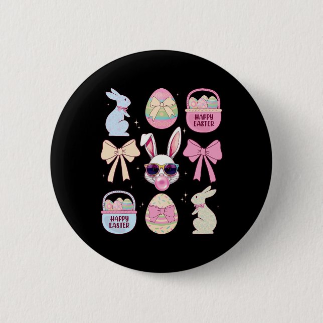 Cooler Retro-Osterhase Cute Lebendige Farben Famil Button (Vorderseite)